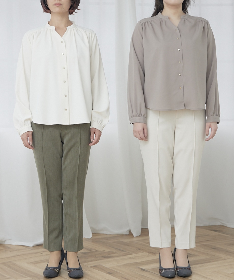 身長別スタッフ着用レビュー｜「ラウンドボタンとろみブラウス」を